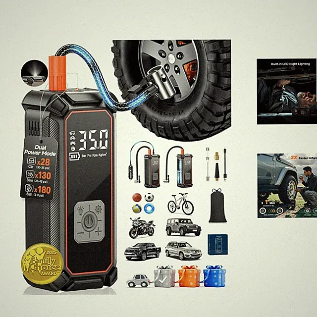 150PSI Battery-Powered Tire Inflator - Cordless Air Compressor for All Vehicles