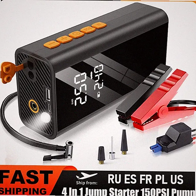 4 In 1 Car Jump Starter Power Bank 1200A 150PSI Auto Air Compressor Wireless