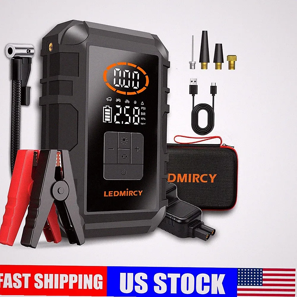 Car Jump Starter with Air Tire Inflator LED Emergency Power Bank for SUV Truck