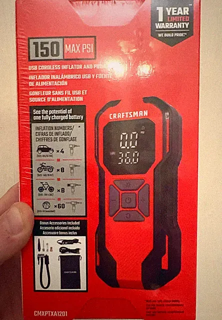 CRAFTSMAN PORTABLE AIR COMPRESSOR TIRE INFLATOR RECHARGEABLE POWER BANK 12V USB