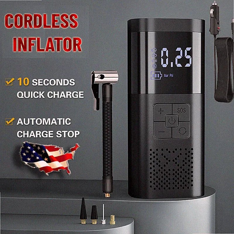 Digital Car Air Compressor Rechargeable Wireless Tire Inflator Portable Air Pump