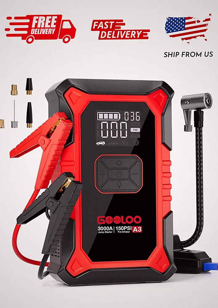 Gooloo Jump Starter with Air Compressor, 3000A Portable Car Battery Jump Starter