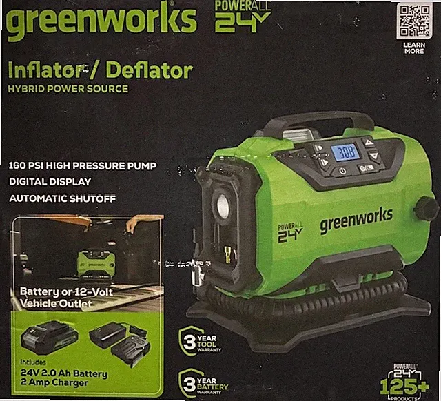 Greenworks 24V, 160 PSI Portable Air Compressor with 2.0 Ah Battery & 2A Charger