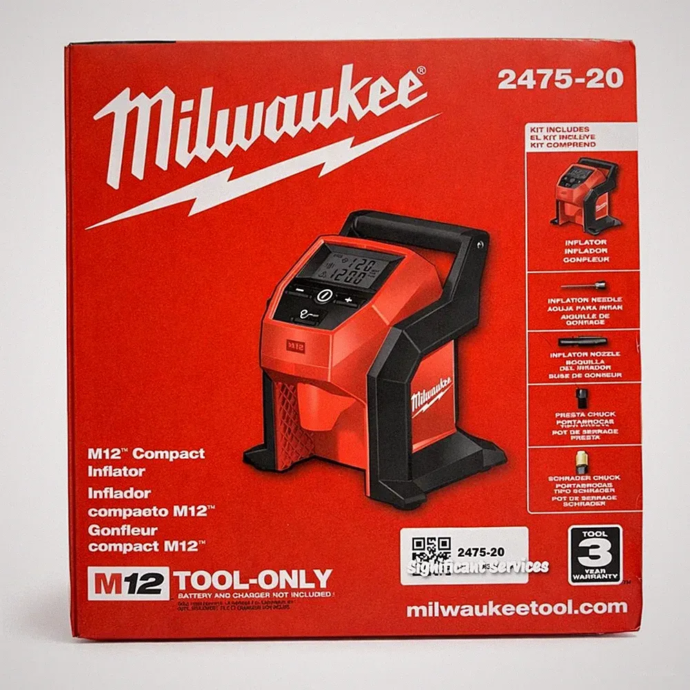 Milwaukee 2475-20 M12 Compact Inflator Cordless 12V Tire Air Compressor Tool