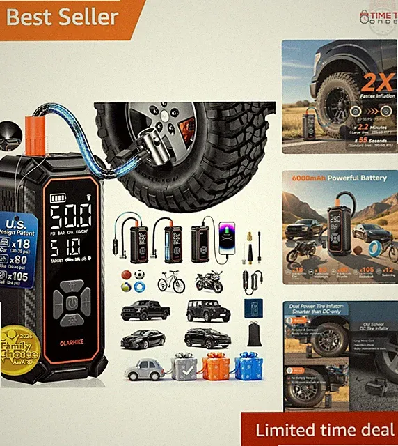 Portable Air Compressor Tire Inflator Dual Power Battery Cordless Car Bikes