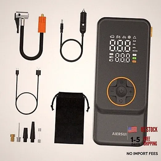 Portable Air Compressor with 6000mAh Battery and 12V DC - Tire Inflator Pump
