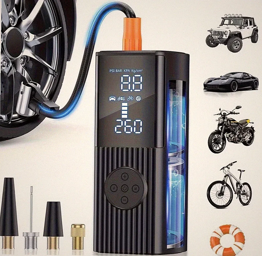 Portable Battery Air Compressor, Digital Display, Oil-Free, 180PSI, Black