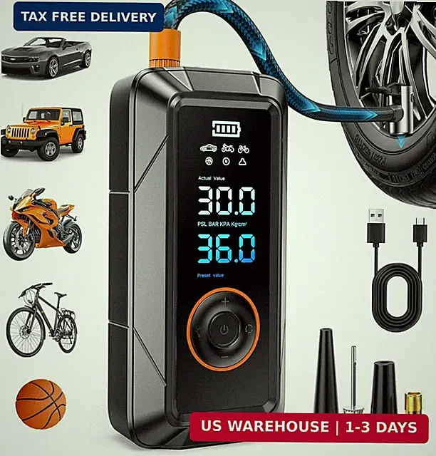 Portable Tire Inflator Air Compressor 12V Cordless Pump w/ Digital Gauge
