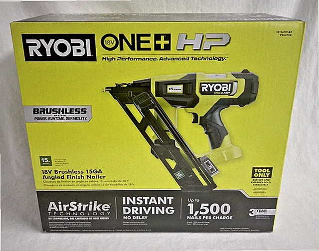 RYOBI PBL375B HP 18V Brushless 15-Ga 34 Degree Angled Finish Nailer (New In Box)
